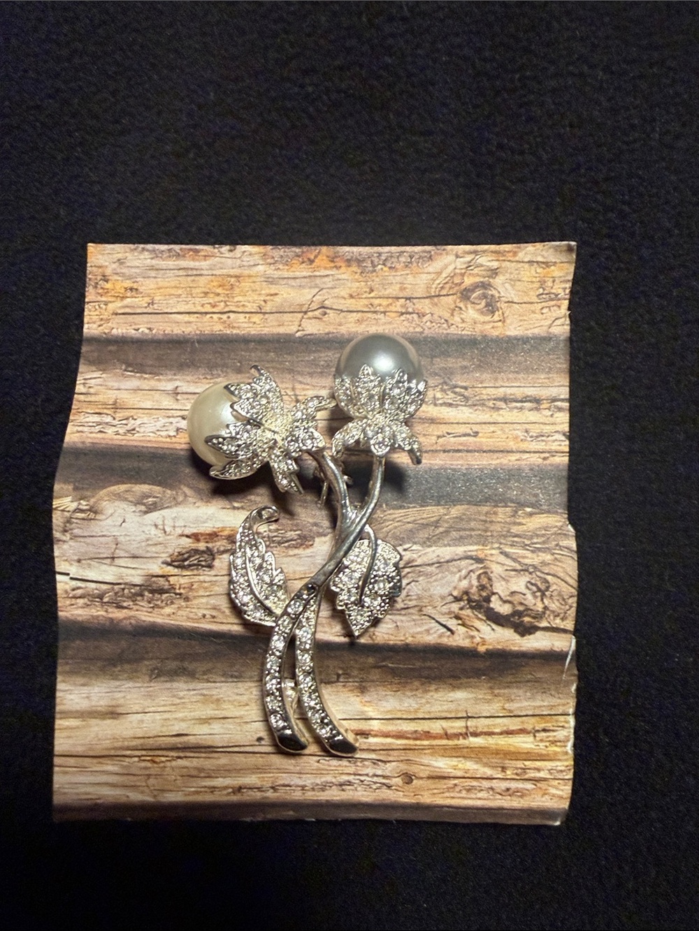 Avon Silver-Tone Pearl & Crystal Floral Brooch
